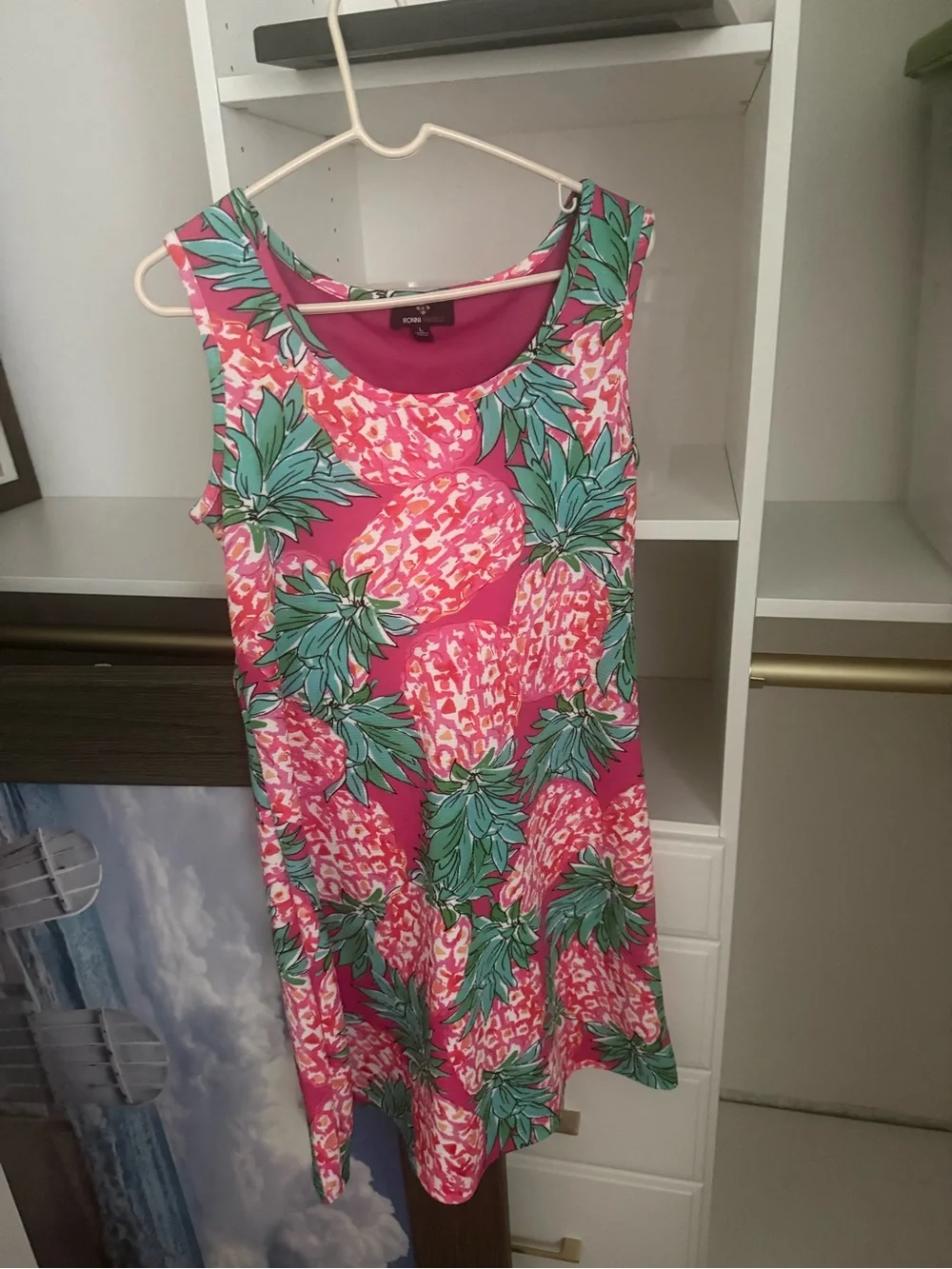 Ronni Nicole Pink Tropical Pineapple Print Mini Dress